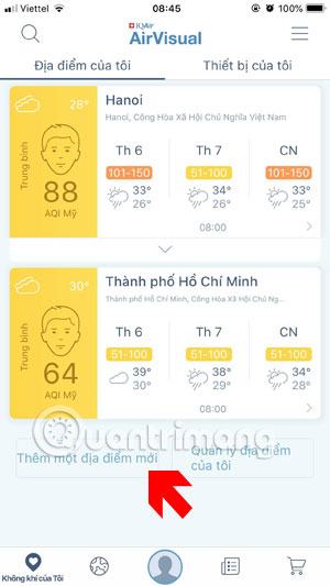 Đã thêm thành phố mới AirVisual