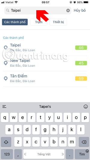 Nhập tên thành phố bạn muốn thêm AirVisual vào