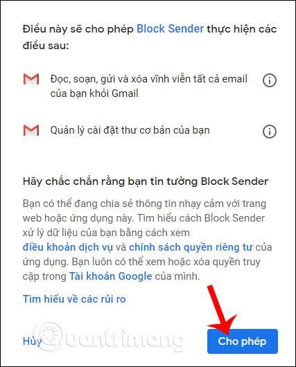 Cho phép truy cập Gmail