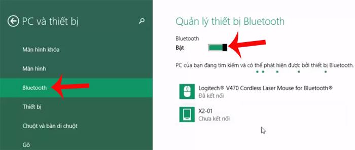 Bật Bluetooth trong Windows 8