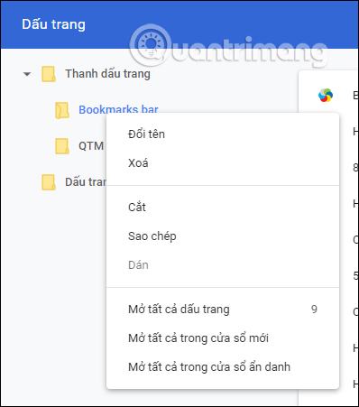 Tùy chọn thư mục dấu trang 