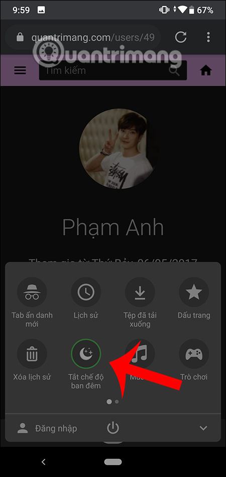 Tắt bề mặt coc coc với nền tối
