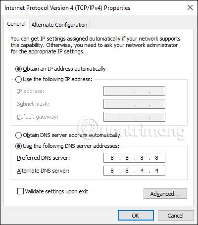 Nhập DNS Google