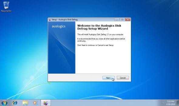 Nhấp vào Tiếp theo để cài đặt Auslogic Disk Defrag
