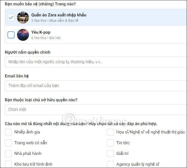 Điền thông tin Facebook