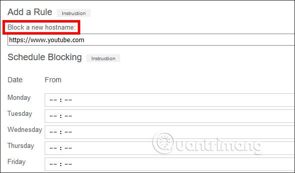 Nhập URL của trang web bạn muốn chặn 