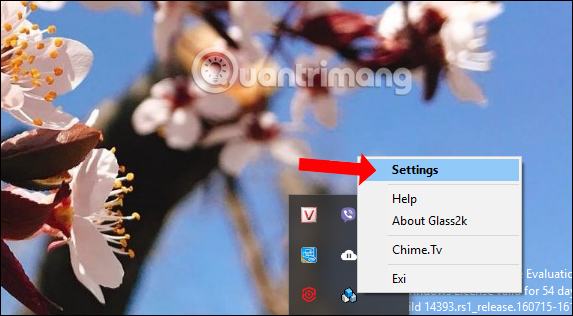 Mở giao diện cài đặt