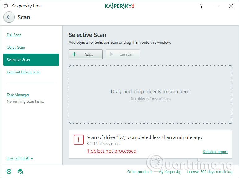 Quét kết quả bằng Kaspersky Free