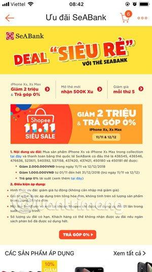 Thông tin giảm giá cho chủ thẻ Shopee