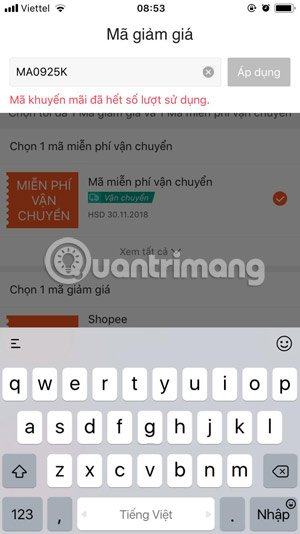 Mã phiếu giảm giá không được sử dụng