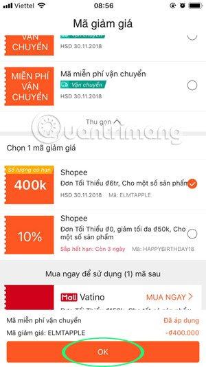 Chọn mã giảm giá Shopee