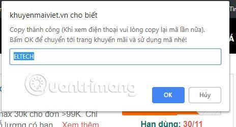 Mã phiếu giảm giá Shopee trong cửa sổ bật lên