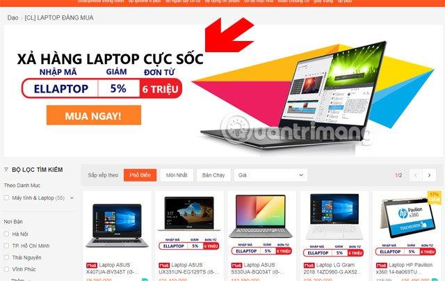 Mã giảm giá Shopee ngành hàng laptop