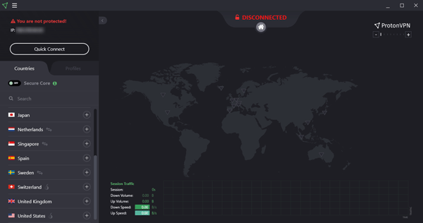 Giao diện ProtonVPN