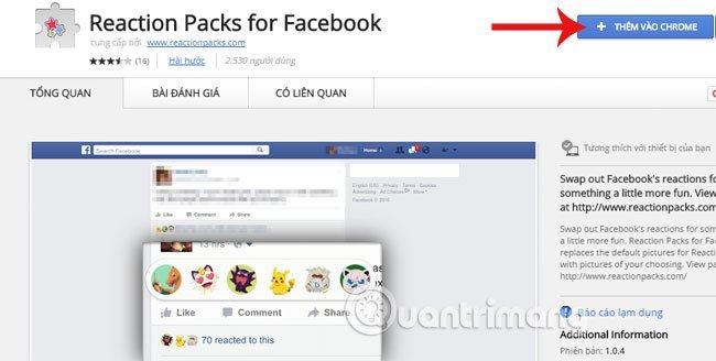 Gói phản ứng trên Facebook dành cho Chrome