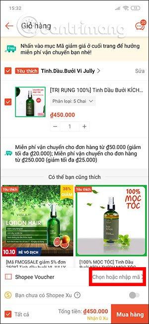 Chọn mã phiếu thưởng