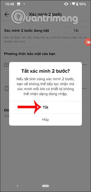 Tắt bảo mật 2 bước