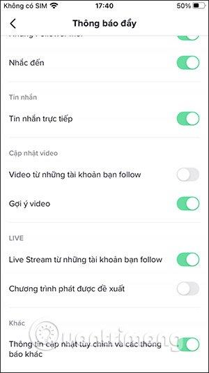 Tắt thông báo TikTok
