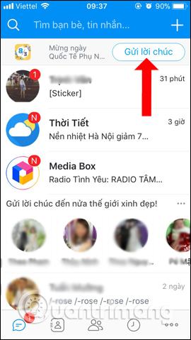 Gửi thiệp 8/3 Zalo điện thoại