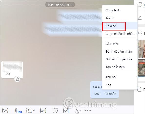 Chọn tin nhắn trên máy tính