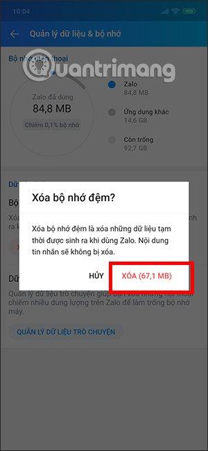 Xóa dữ liệu Zalo 