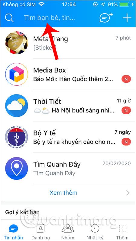 Thanh tìm kiếm Zalo