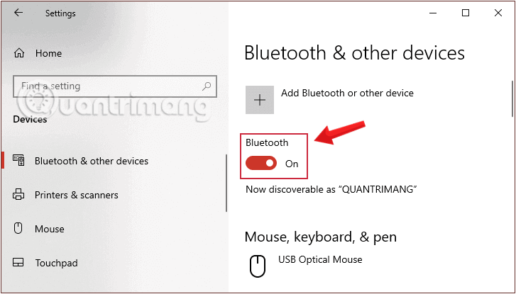 Bật Bluetooth trong cài đặt Windows 10