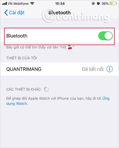 Bật Bluetooth trong cài đặt