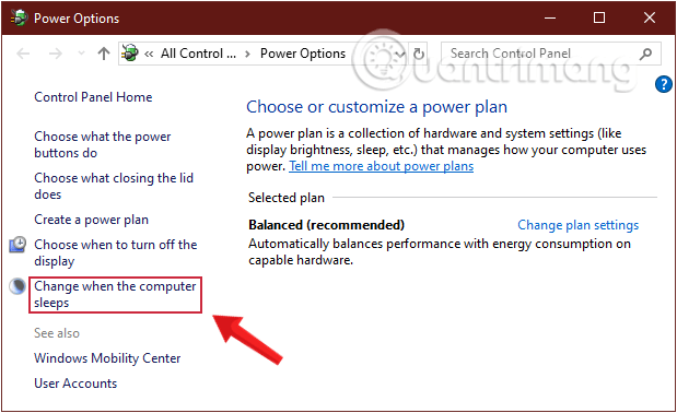 Khi máy tính chuyển sang chế độ ngủ, hãy chọn Thay đổi để thay đổi chế độ ngủ của Windows 10