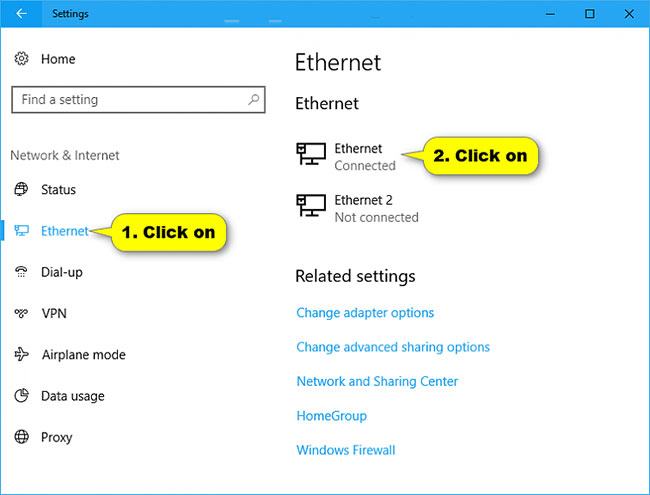 Chọn Kết nối Ethernet