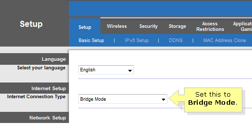 Đặt loại kết nối Internet thành Chế độ cầu nối