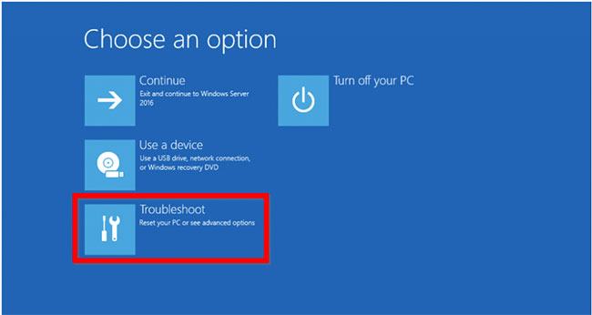 Khi bạn đến màn hình Chọn tùy chọn, hãy nhấp vào Khắc phục sự cố