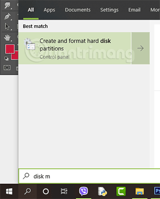 Mở Disk Management bằng cách tìm kiếm