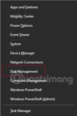 Mở Disk Management từ menu Win X