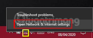 Mở cài đặt mạng trong Win 10
