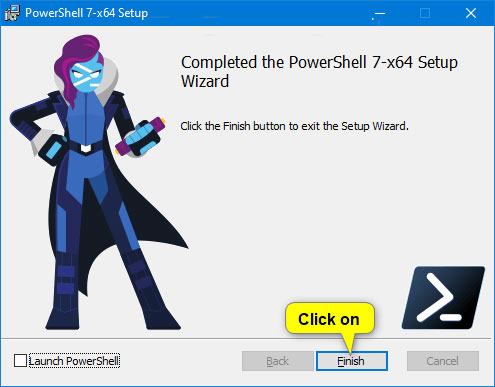 Nếu bạn muốn mở Powershell 7.0 ngay bây giờ, hãy chọn hộp kiểm Bắt đầu PowerShell trước khi bạn bấm Kết thúc