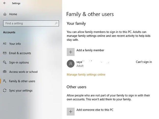 Bạn có thể thêm thành viên gia đình hoặc những người khác trên PC này