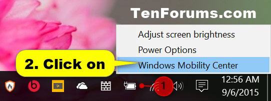 Nhấp vào Trung tâm di động của Windows