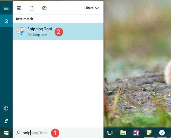 Sử dụng Windows 10 Finder để tìm Công cụ Snipping