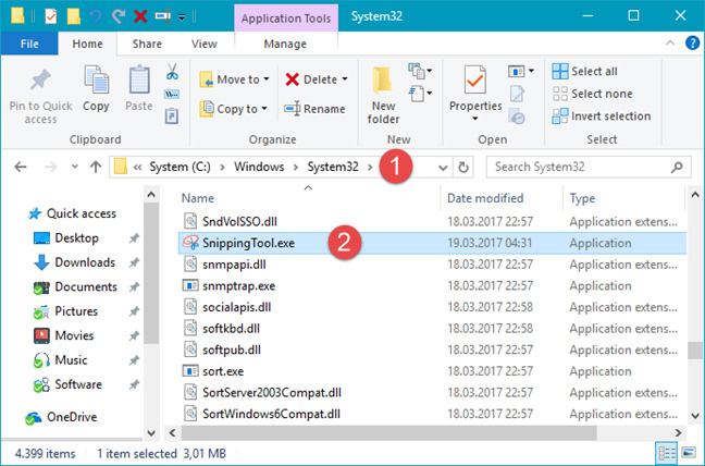 Trong Hệ thống 32, bấm vào tệp SnippingTool.exe