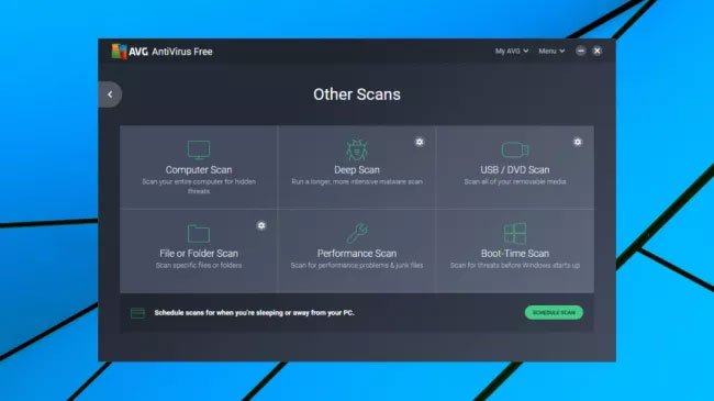 AVG AntiVirus Free cung cấp nhiều kiểu quét khác nhau