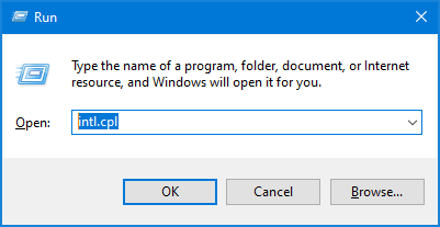 Nhập intl.cpl trong Run