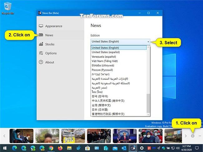 Thay đổi quốc gia cho thư từ thanh thông báo trong Windows 10