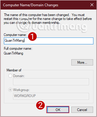 Đặt tên mới cho máy tính của bạn và nhấp vào OK