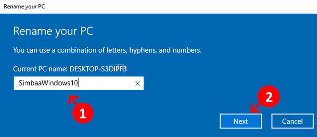 Hộp thoại Đổi tên PC xuất hiện để bạn nhập tên mới
