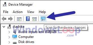 Nhấp vào biểu tượng Quét các Thay đổi Phần cứng