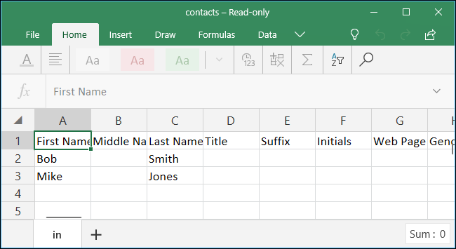 Excel trình bày nội dung của tệp CSV dưới dạng bảng tính