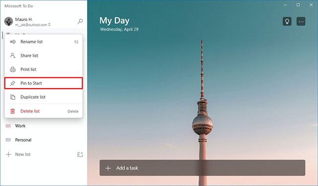 Nhấp chuột phải vào danh sách nhiệm vụ và chọn tùy chọn Ghim để bắt đầu