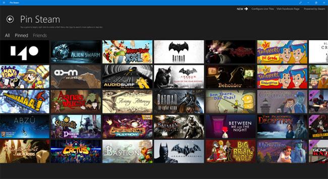 Đặt trò chơi Steam với Live Tiles vào menu bắt đầu của Windows 10