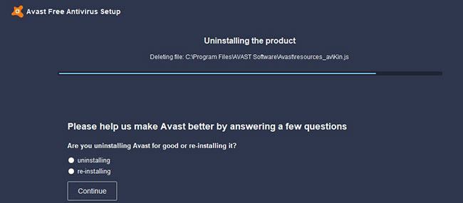 Quá trình gỡ cài đặt Avast tiêu chuẩn sẽ bắt đầu và mất một chút thời gian